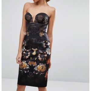 ASOS Floral Cupped Bandeau Midi Dress